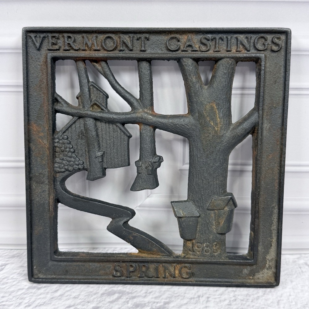 Vintage Vermont Castings 1983 Cast Iron Trivet Spring Edition Cottagecore Decor